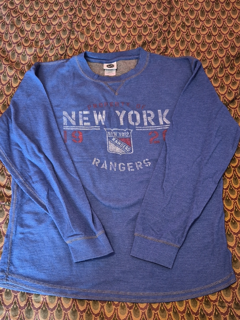 New York Rangers Blue Waffle-Knit Crewneck Sweater